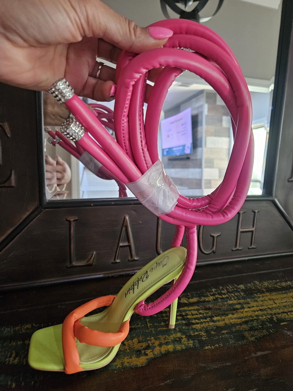 Cape Robbin Neon Pink, Orange & Lime Green Wrap Stiletto Heels